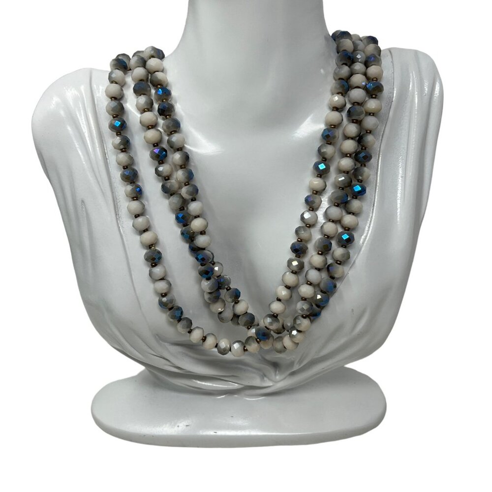 Vintage Beaded Necklace Gray and White‎ Iridescent Beads Gold Tone Separators